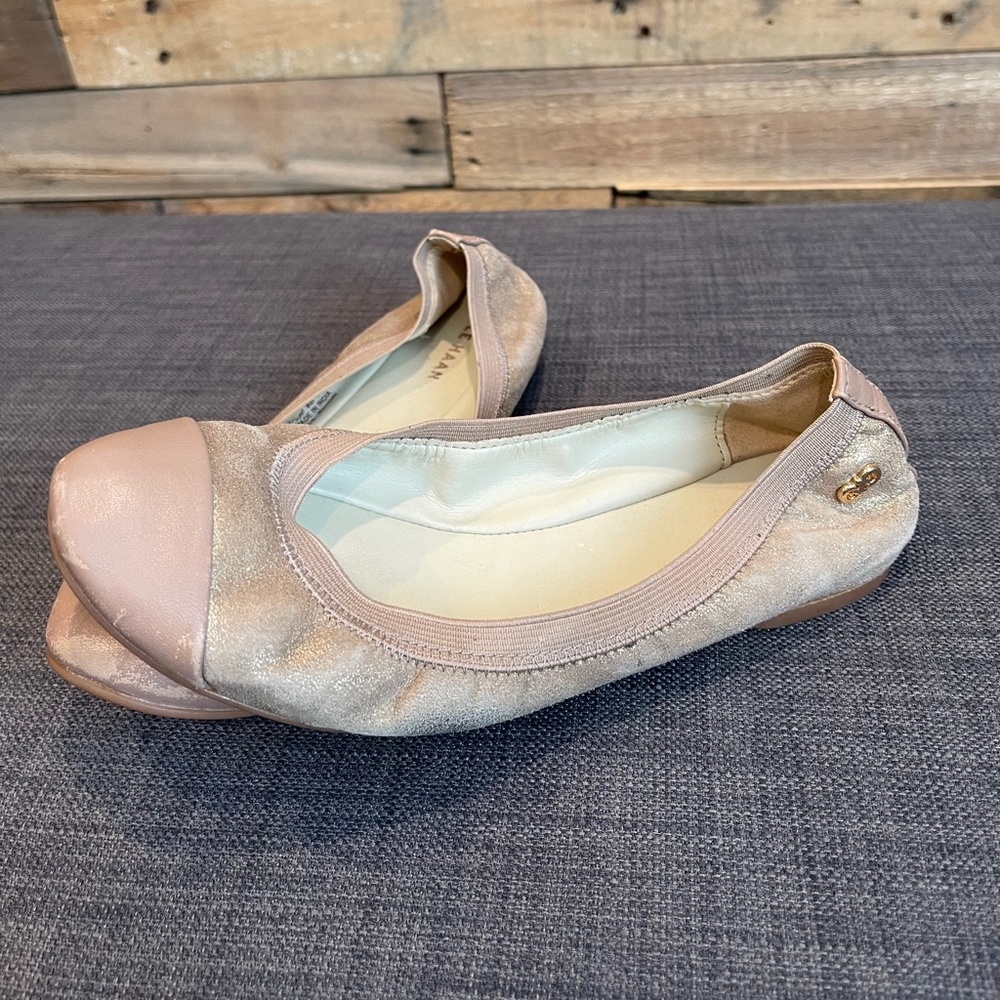 Cole Haan Elbridge Metallic Suede Ballet Flat Gold